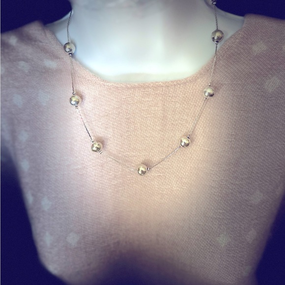 Elegant Dainty Silver Tone Beaded Choker Necklace - Picture 3 of 3